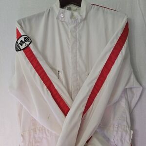 Vintage Wrangler Auto Racing White Red Stripped Jumpsuit Large Short 42-44 Read!